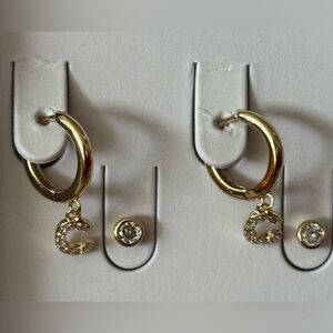 💕 Nordstrom Rack Gold Tone Huggies Hoop Earrings CZ C Charm Stud Set